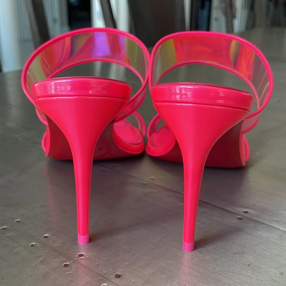 Christian Louboutin just loubi pink neon stiletto sandal pvc sz 39 85mm